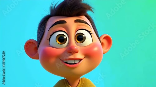 Cheerful, stylized cartoon boy with rosy cheeks and bright, upturned eyes