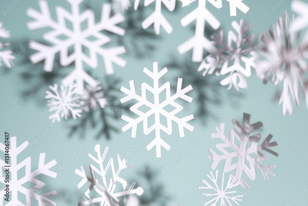 Abstract winter background with white snowflakes in shallow depth of field. Clean and elegant festive design for a Christmas or holiday theme. Abstract winter background with white snowflakes in shallow depth of field. Clean and elegant festive design for a Christmas or holiday theme.