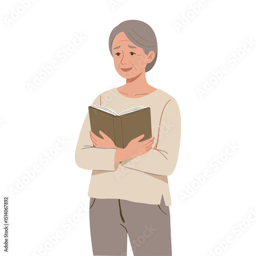 Middle-aged woman hugging her book