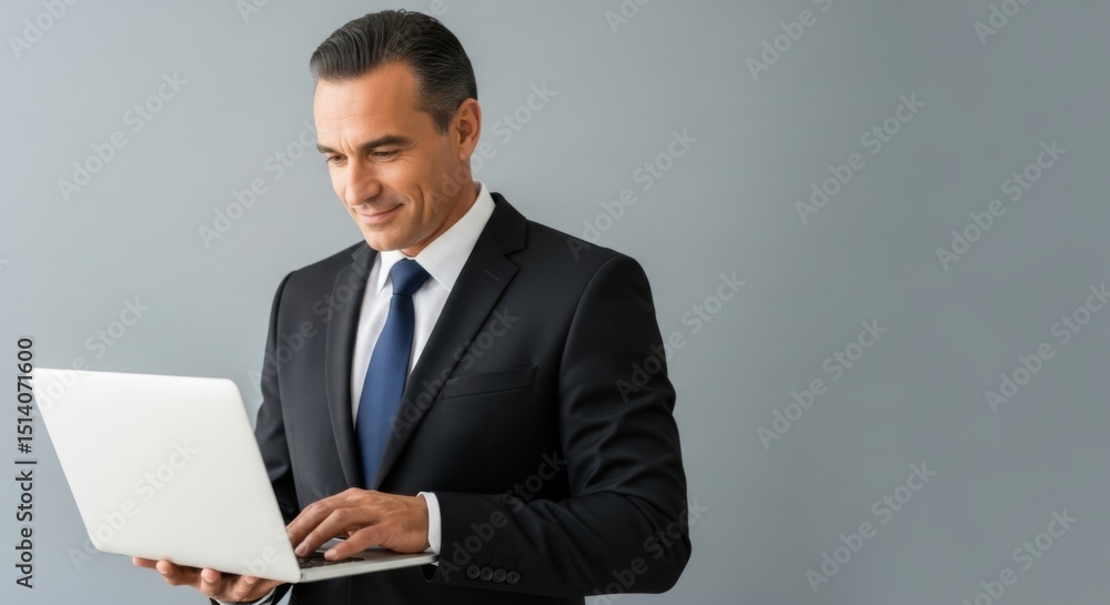 Business professional working on laptop in modern office setting Business professional working on laptop in modern office setting