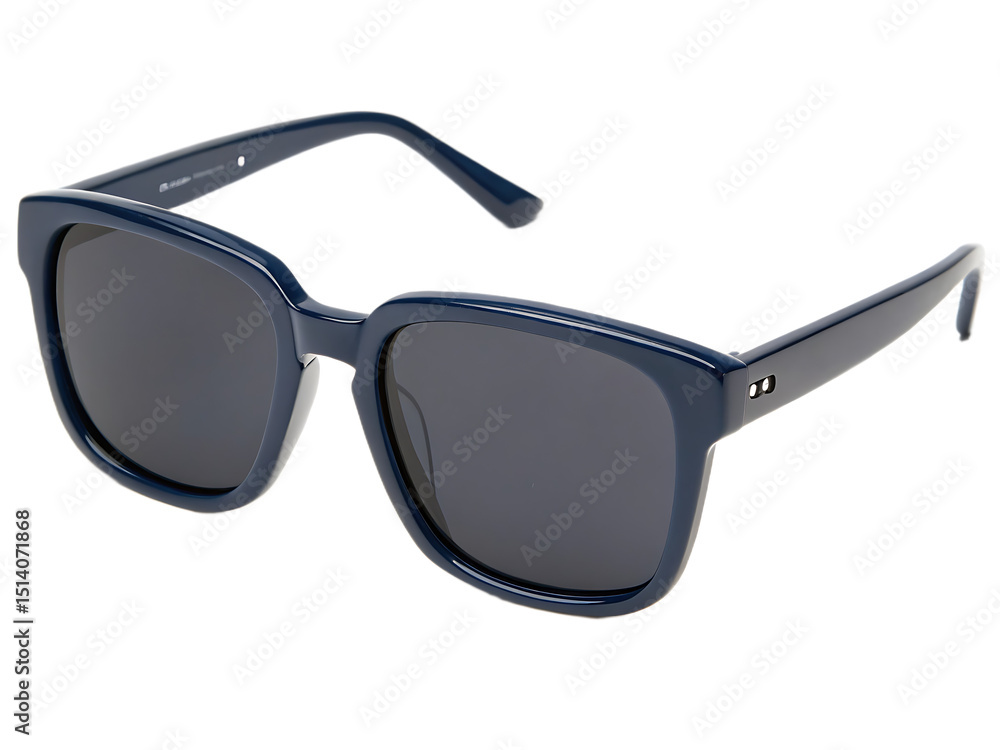 A close up shot of dark blue framed sunglasses with dark lenses on a black background in a studio A close up shot of dark blue framed sunglasses with dark lenses on a black background in a studio