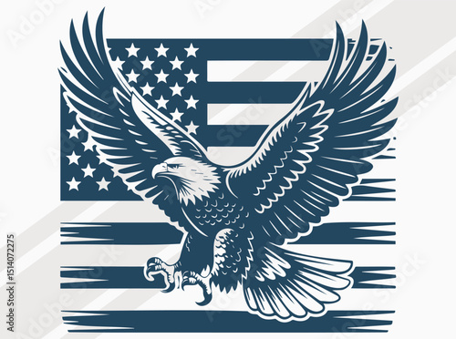 American Eagle with USA Flag Vintage Silhouette, Eagle With American Flag Vector, Patriotic Bald Eagle Illustration Freedom Symbol Independence Day, 4th of July vector File Graphic Wildlife Art