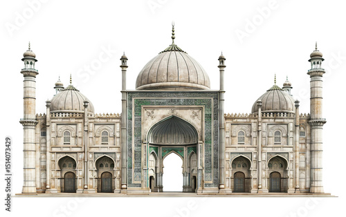 Majestic Mosque Featuring a Grand Ornate Entrance Gate Isolated on Transparent Background
