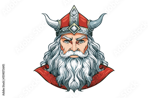 Portrait of God Odin - Norse Mythology Art Antique Style, Odin, Norse God of Wisdom, A majestic illustration of Odin, the chief god in Norse mythology, depicted with his long beard