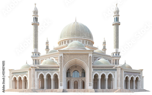Majestic Mosque Featuring a Large Central Dome as the Focal Point Isolated on Transparent Background