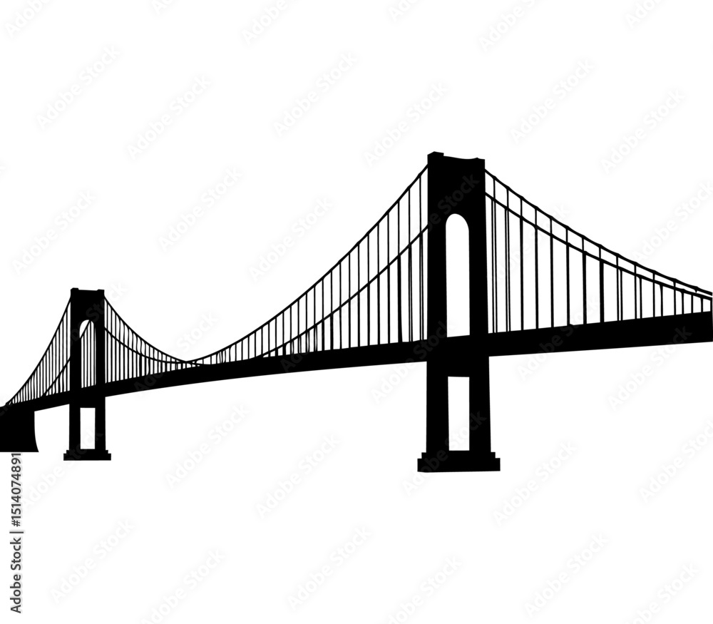 Obraz premium NYC’s Verrazzano-Narrows Bridge in Simple Vector Silhouette Style on White