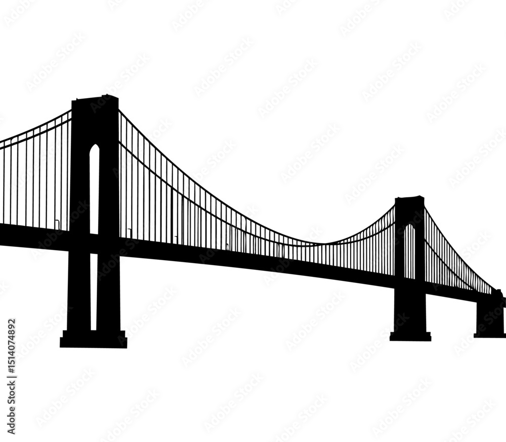 Fototapeta premium Black Vector Silhouette of Verrazzano-Narrows Bridge, NYC, on White Background