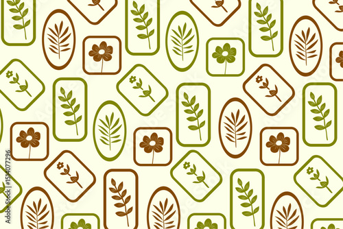 Vintage style colorful floral seamless pattern vector illustration. Flowers and plants frame background design. Geometrical wallpaper print, spring season nature and flowers texture