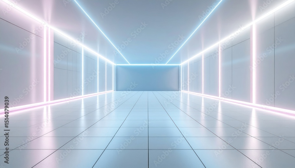 Fototapeta premium Abstract Cyberpunk Corridor with Electric Blue and Pink Neon Lights