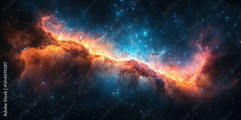 Vibrant cosmic cloud forms stunning nebula across a star-filled galaxy background Vibrant cosmic cloud forms stunning nebula across a star-filled galaxy background