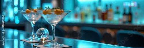 Chic martini cocktails in upscale bar with ambient lighting