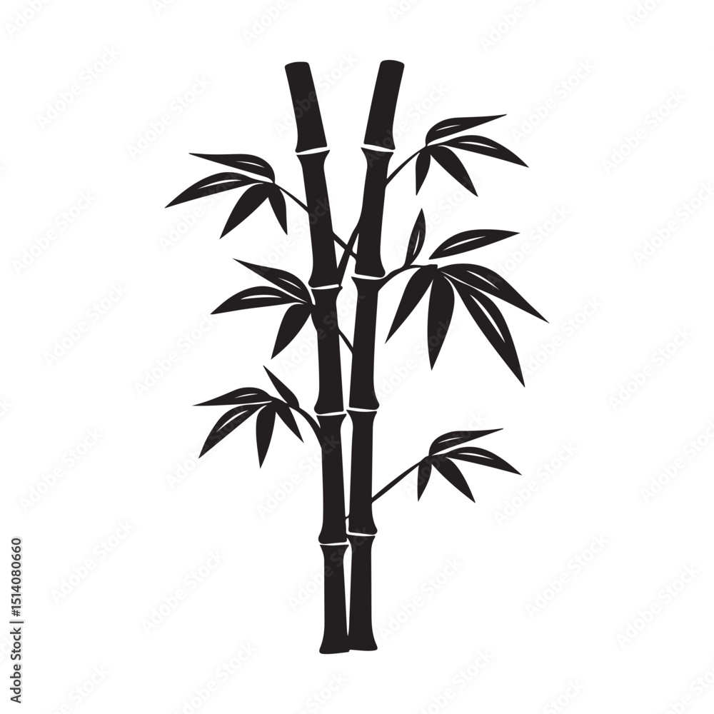 Obraz premium Bamboo Stalks and Leaves Illustration in Black and White Silhouette Style Asian Inspired Design silhouette