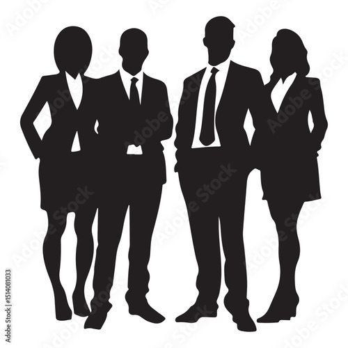 Group of Business People Standing Together in Formal Attire Represented in a Clean Silhouette Style silhouette
