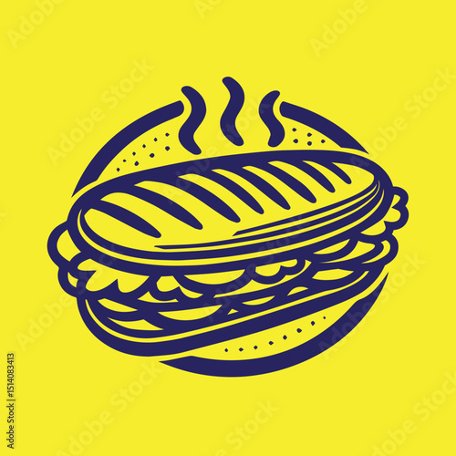 Panini Sandwich Logo Design with Colorful and Single Line.eps