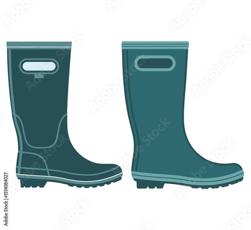 Boots Rubber Waterproof Footwear Vector Set