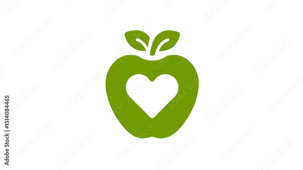 Fototapeta premium Green Apple with Heart Cutout Symbol of Health Wellness and Love in a Minimalist Design