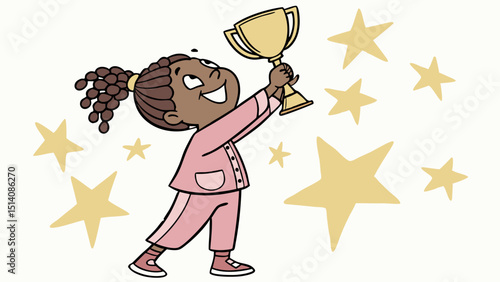 Celebrating Success A Young Girl Triumphantly Holds Her Trophy