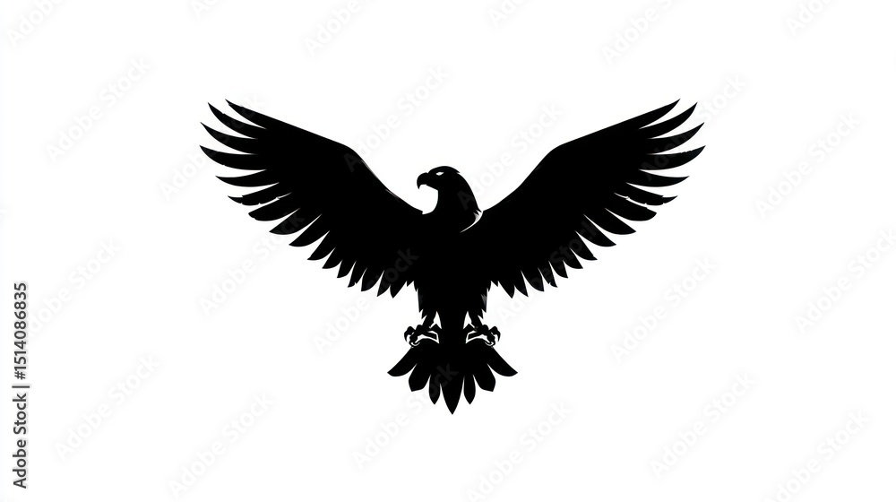Fototapeta premium Silhouette of a majestic bird in flight with outstretched wings perfect for logos emblems an