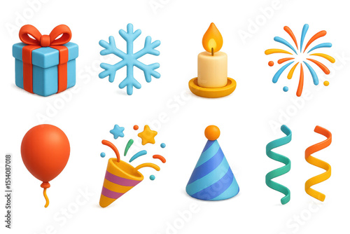 Holiday celebration icons set – 3d, festive decorations and party essentials