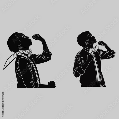 a person adjusting a bow tie silhouette vector design art and illustration