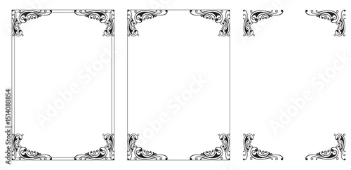 Corner frame, Black art deco frames. Decorative frame set. Vector vintage frames on white background