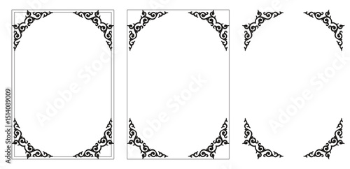 Corner frame, Black art deco frames. Vector vintage frames on white background. Wedding design elements. Decorated borders