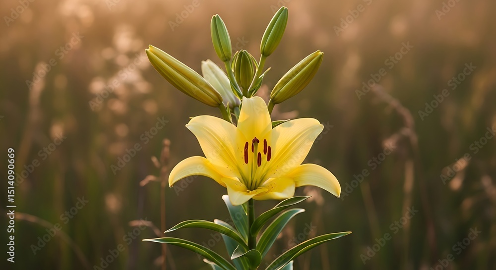 Obraz premium Captivating Yellow Lily Flower Photography An Exploration of Floral Beauty and Natural Light in a Meadow Scene