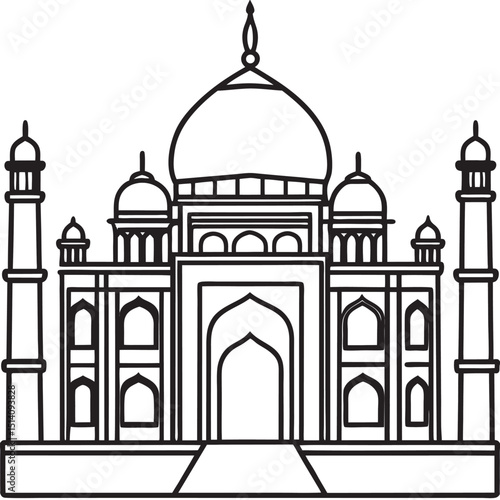 Elegant line art illustration of the taj mahal a famous monument in agra india