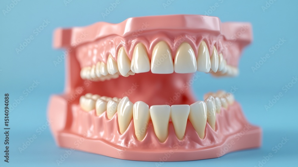 Obraz premium Three dimensional dental model of human teeth isolated on a blue background showcasing the anatomy of molars and premolars