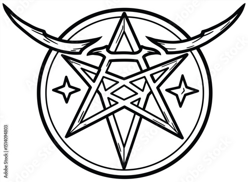 Striking black and white inverted star tattoo artwork, showcasing a stylized goat head within a pentagram, ideal for edgy ink and powerful symbolic expressions.