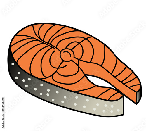 Illustration of a salmon steak with black outline