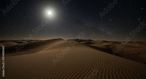 Fototapeta Naklejka Na Ścianę i Meble -  The desert on a bright full moon night