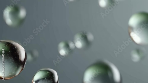 Floating Transparent Liquid Droplets in Closeup