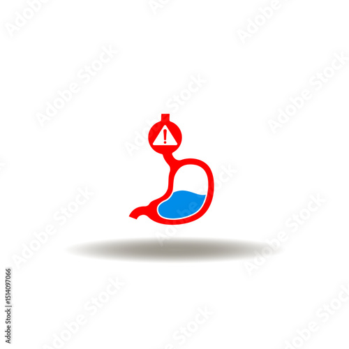 Vector illustration of stomach and esophagus with inflammation attention. Symbol of esophageal cancer.