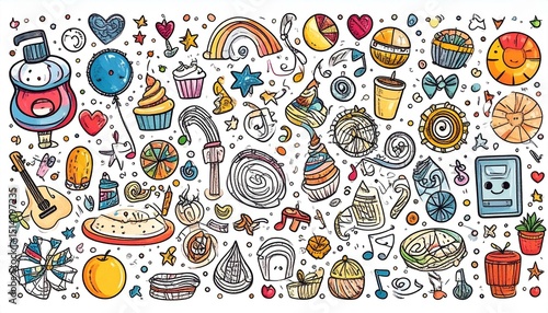 Colorful Doodle Collection on White Background
