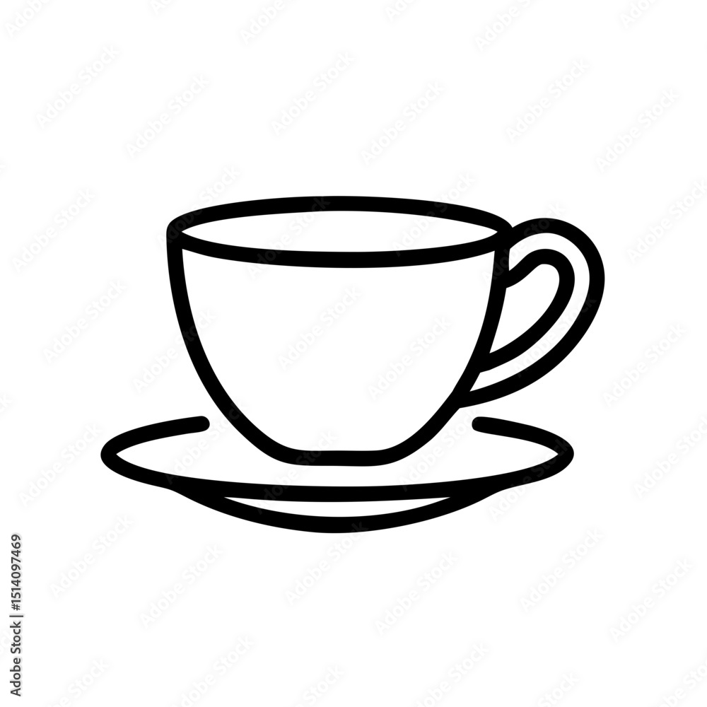 Simple line art of cup on saucer in minimal style, icon, vector Simple line art of cup on saucer in minimal style, icon, vector