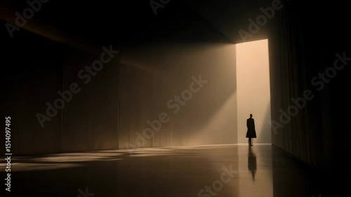 Wallpaper Mural Silhouette Walking Through Open Door in Dark Space Torontodigital.ca