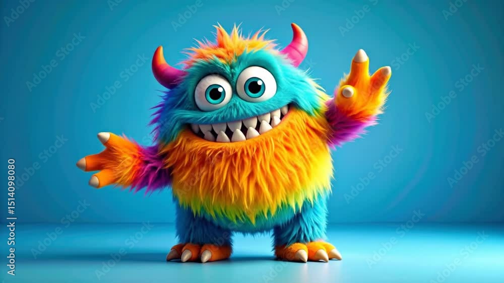 Colorful furry monster, friendly pose Colorful furry monster, friendly pose