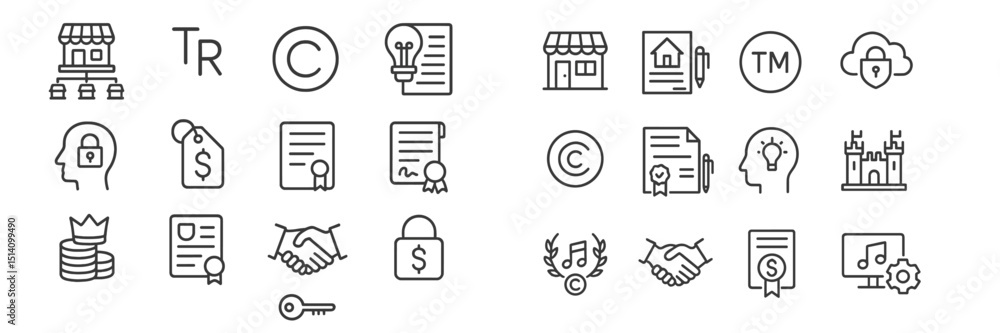 Visual representation of various intellectual property and trademark symbols used in business and creativity Visual representation of various intellectual property and trademark symbols used in business and creativity