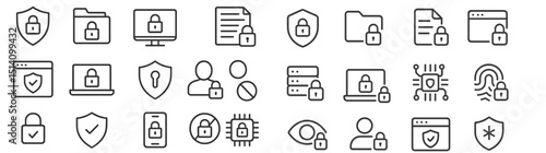 Digital security icons representing data protection and privacy in a modern technological environment