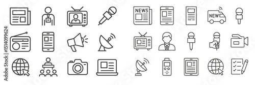 Media and communication icons depicting various news formats and technologies in a modern context