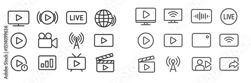Collection of media playback and live streaming icons displayed on a simple background