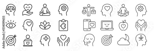 Symbols of health, wellness, and balance representing emotional and physical well-being in a modern design
