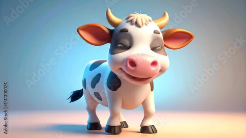 Cute cartoon cow with large eyes and a happy expression