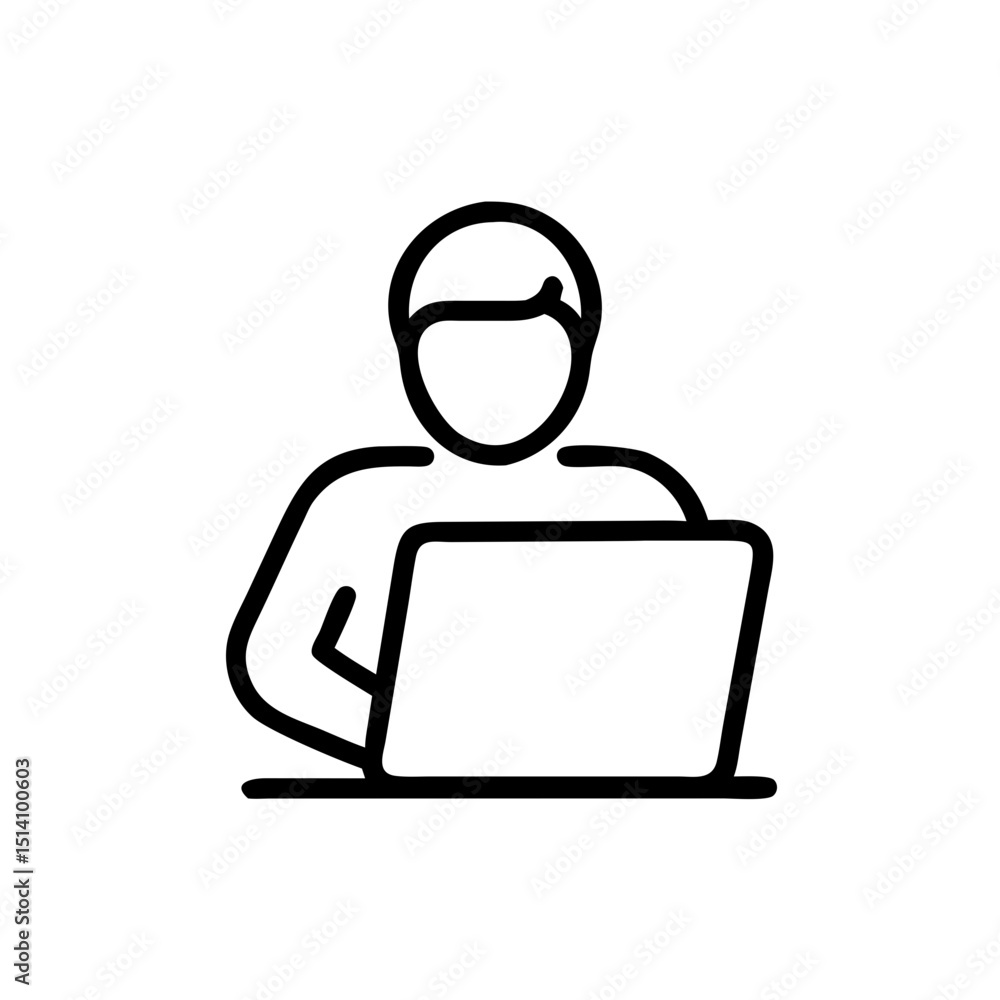 Person working on laptop in minimalist outline style icon Person working on laptop in minimalist outline style icon