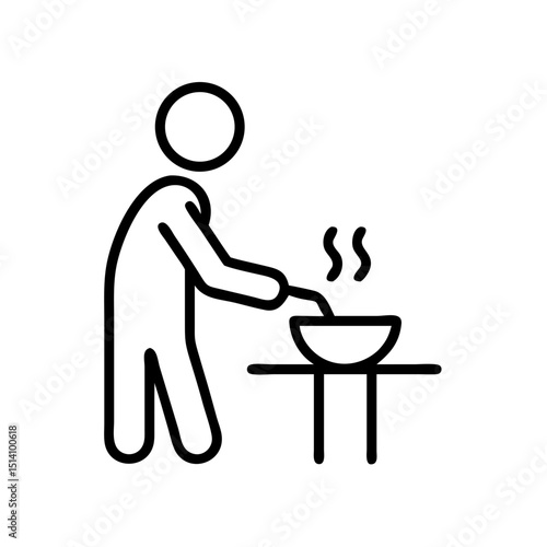 Stick figure cooking in bowl on table with steam rising  