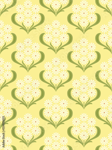 Seamless floral pattern flower bouquet Yellow background, wrapping paper fabric textile