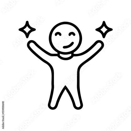 Happy character celebrating with open arms and sparkling stars  