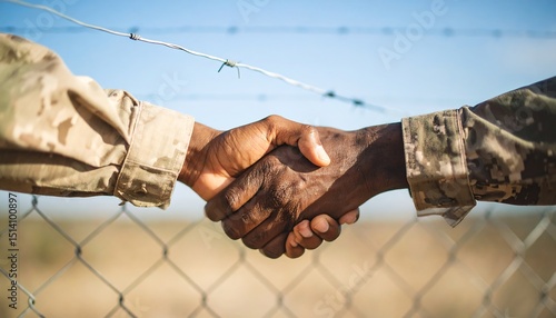 Handshake Over Fence Between People of Different Races