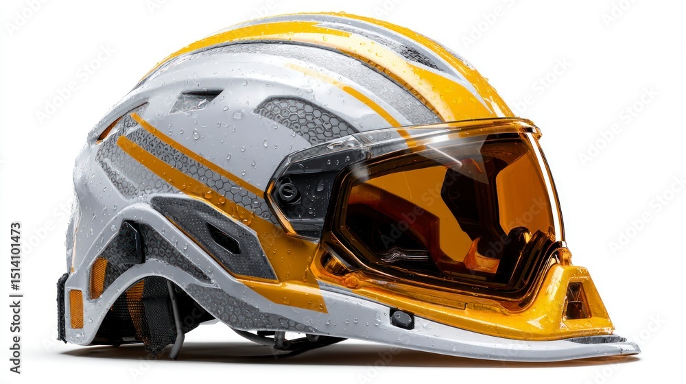 Fototapeta premium Wet Sports Helmet with Protective Goggles CloseUp View of Safety Gear for Extreme Activities